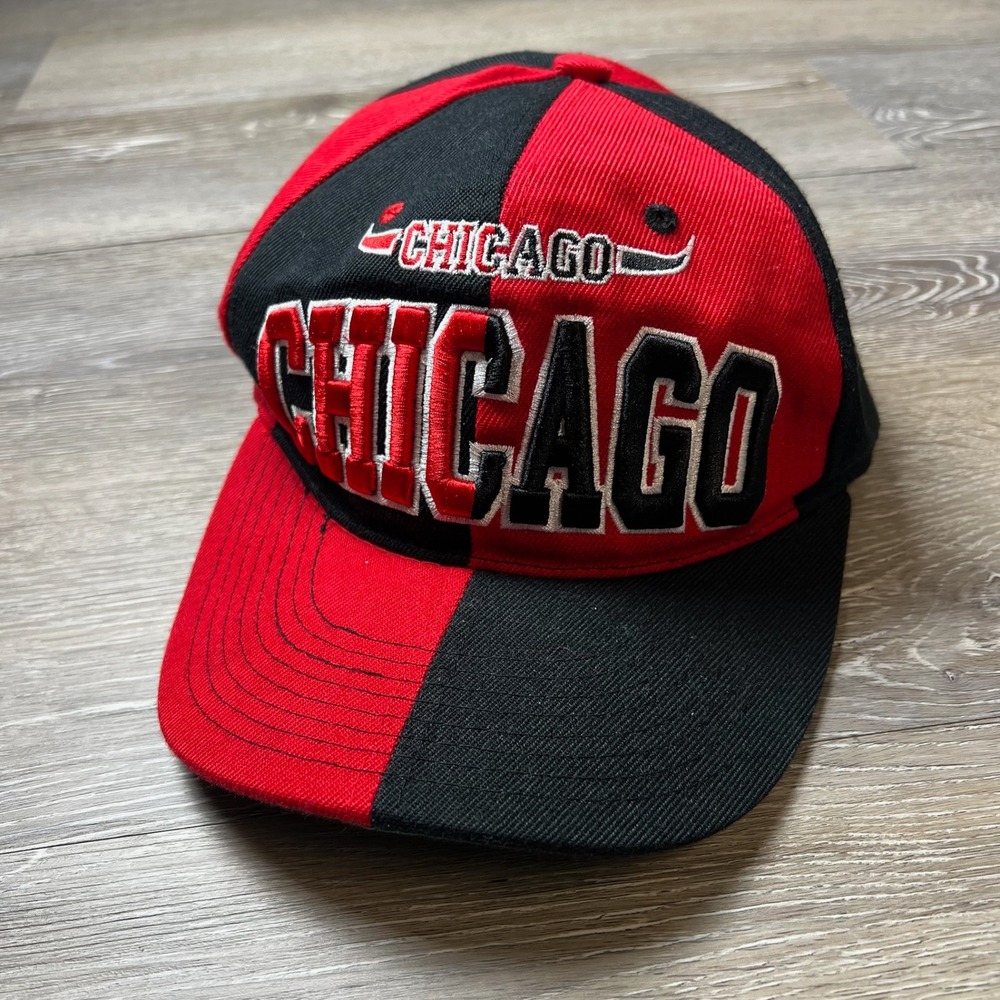 Headlines Chicago Snapback Hat Mens OSFM Red Black Split Panel Embroidered Cap